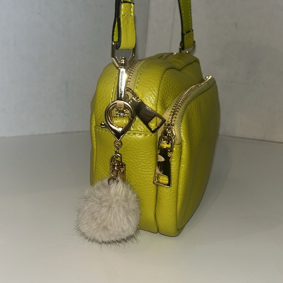 Pom Pom London yellow/green leather double zip crossbody bag - Picture 2 of 8